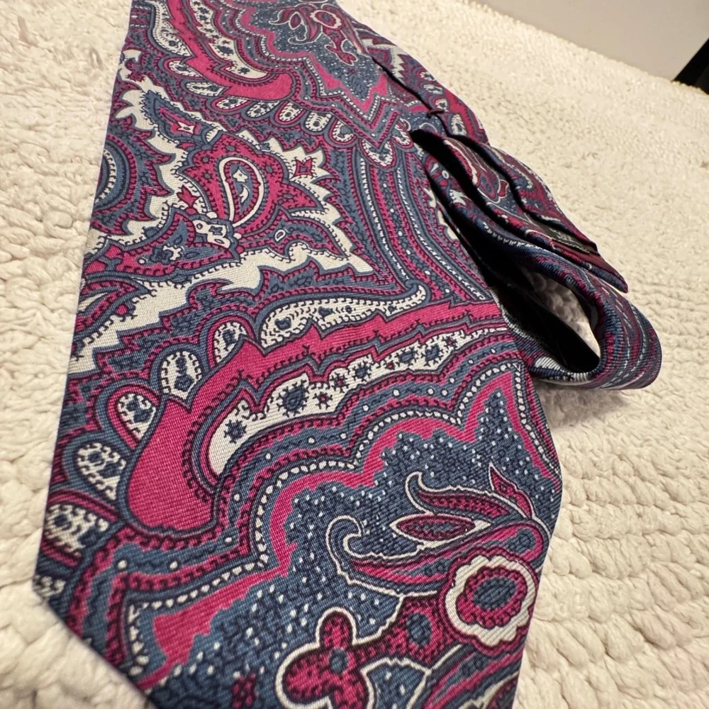 Vintage Polo Ralph Lauren Tie Burgundy Blue Paisley 100% Silk Heritage Classic